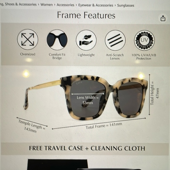 DIFF Eyewear Bella Tortoise Polarized Designer Square Sunglasses - Picture 4 of 11